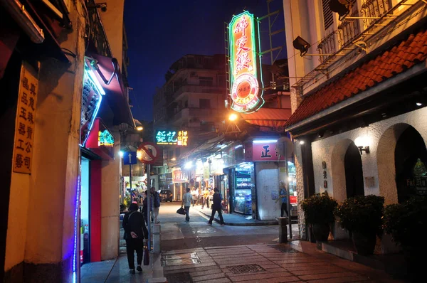 Macanese People Foreign Travelers Walk Travel Visit Shopping Small Alley — Zdjęcie stockowe