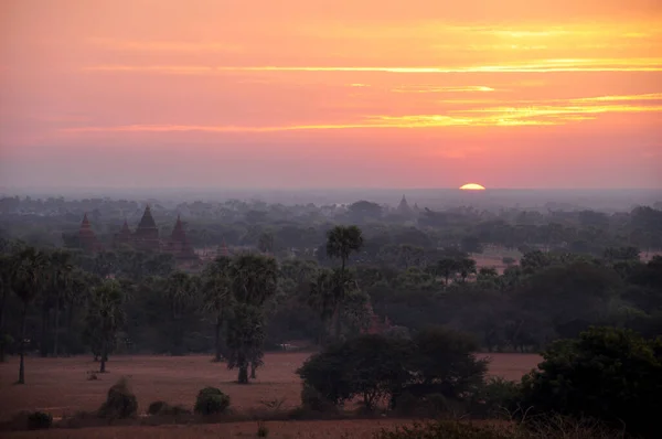 Ver Paisaje Con Silueta Chedi Stupa Bagan Pagana Antigua Ciudad — Foto de Stock