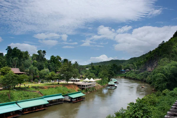 Vue Paysage Radeau Flottant Maison Sur Scie Khwae Kwai Rivière — Photo