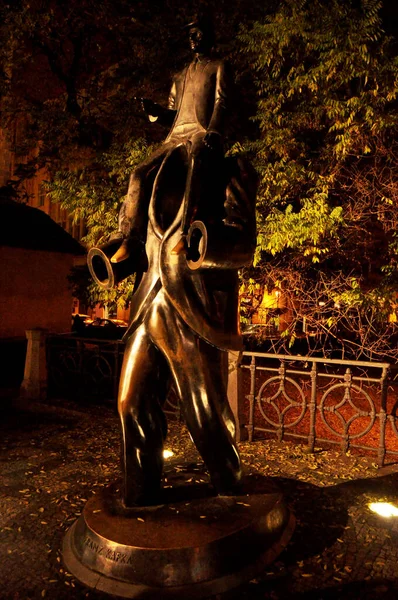 Skulptur Mässing Staty Franz Kafka Dusni Och Vezenska Gatan För — Stockfoto