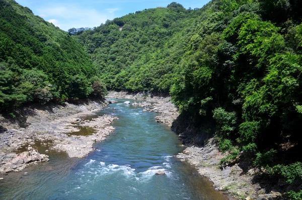Sagano'da doğal demiryolu nehirden Hozugawa görünümünü