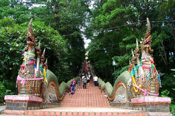 Ludzie chodzą na wejście po schodach do Wat Phra That Doi Suthep — Zdjęcie stockowe