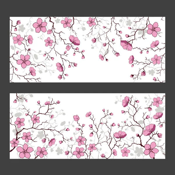 Cherry blossom branch banners. — Stock Vector