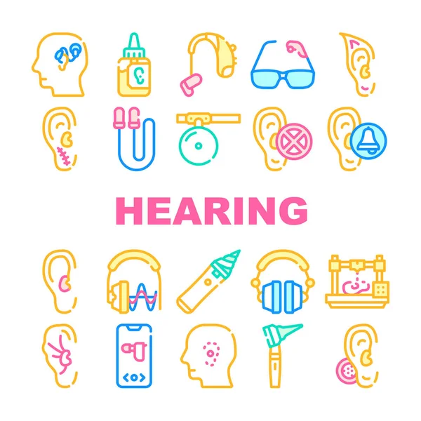 Ikon Koleksi Peralatan Pendengaran Mengatur Ilustrasi Vektor - Stok Vektor