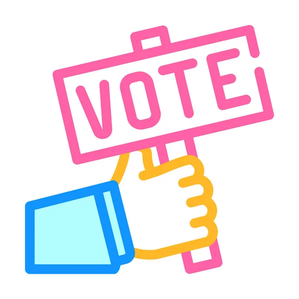 Illustrazione vettoriale dell'icona a colori della targa di voto tenuta in mano — Vettoriale Stock