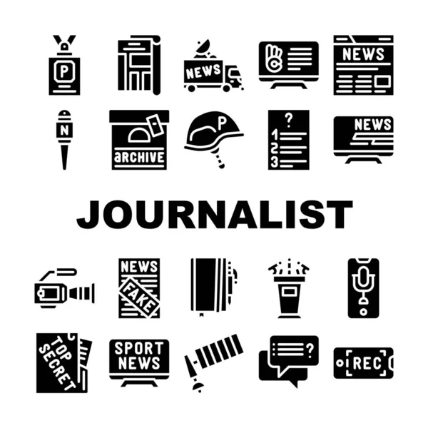 Accesorios Periodista Colección Iconos Set Vector Ilustraciones — Archivo Imágenes Vectoriales