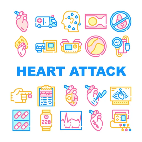Herzinfarktkrankheiten Sammlung Symbole Set Vektor — Stockvektor