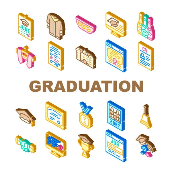 Graduation Education Collection Pictogrammen Set vectorafbeeldingen — Stockvector