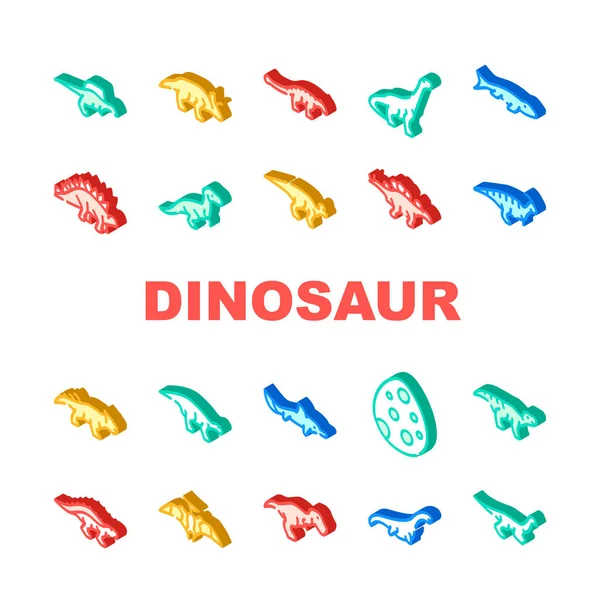 Dinossauro coleção de animais selvagens ícones conjunto vetor — Vetor de Stock