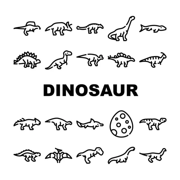 Dinosaurie vilda djur samling ikoner set vektor — Stock vektor