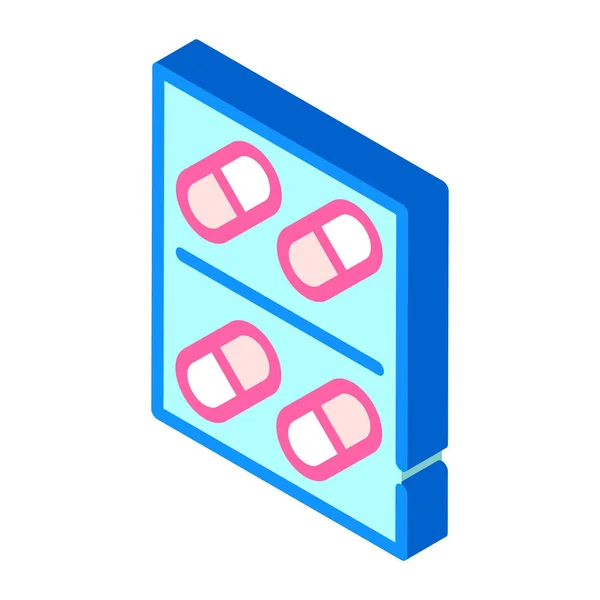 Pilules paquet icône isométrique vecteur illustration signe — Image vectorielle