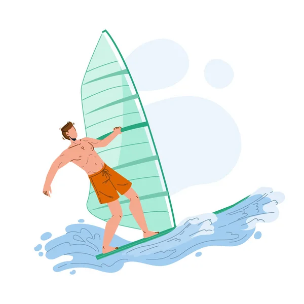 Windsurf Homem Surfista Atleta em ondulado Sea Vector — Vetor de Stock