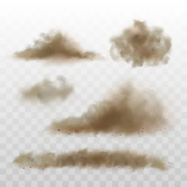 Damm Sand Cloud On Dirty Road Från Car Set Vector — Stock vektor