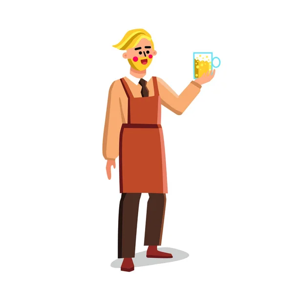 Cervecería trabajador mantenga el vaso con cerveza bebida vectorial — Vector de stock