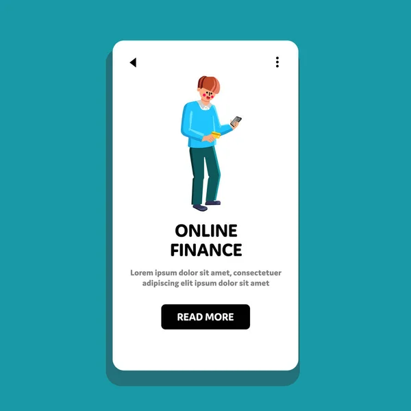 Finanzas en línea Smartphone App Usando Hombre Vector — Vector de stock