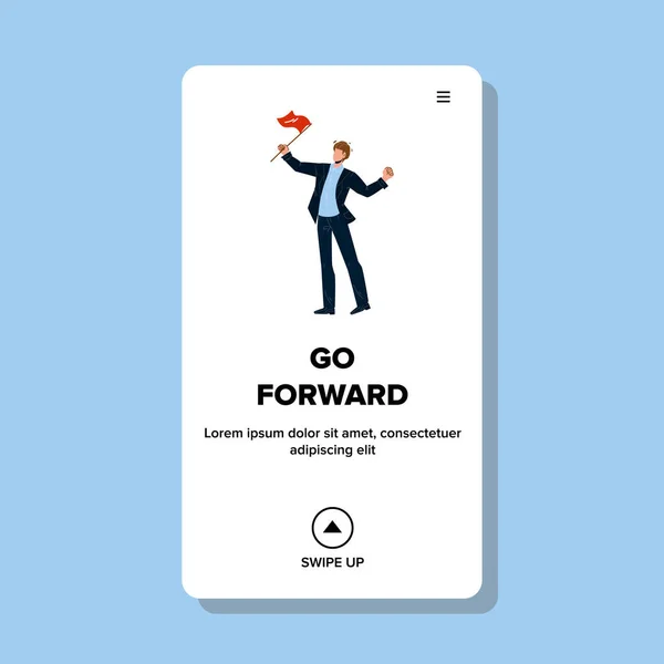 Gå videre Forward Businessman Leader Holding Flag Vector – stockvektor