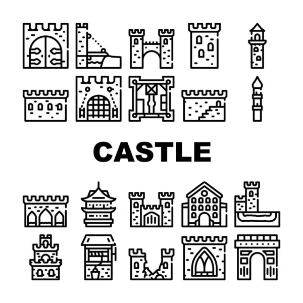 Ikony kolekcji Castle Construction Set Wektor Ilustracja — Wektor stockowy