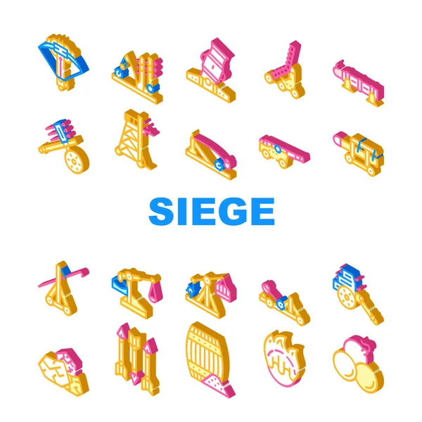 Siege Engine Catapult Collectie Pictogrammen Set Vector — Stockvector