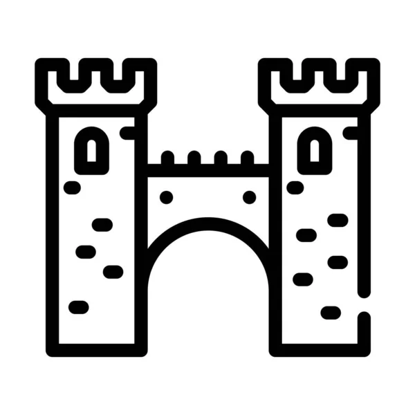 Ponte entre torres castelo linha ícone vetor ilustração — Vetor de Stock