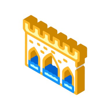 su kemeri antik yapı izometrik ikon vektör çizimi