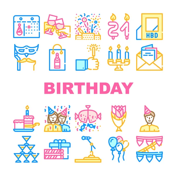Иконы дня рождения задают вектор — стоковый вектор