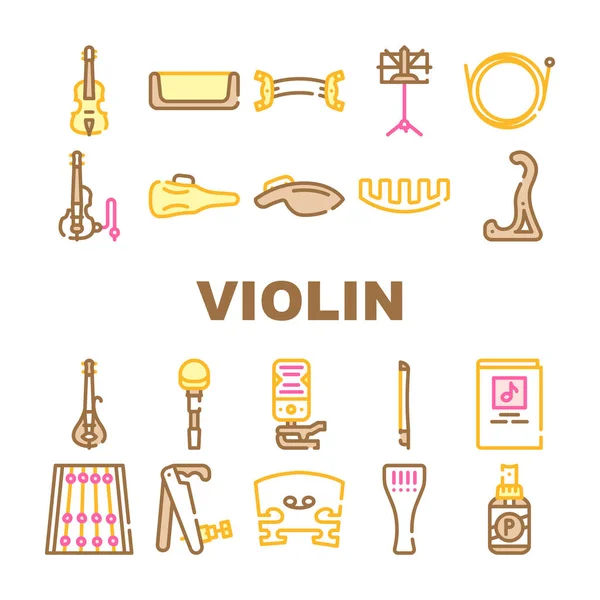 Violin String Musical Instrument Icons Set Vector — Stock Vector