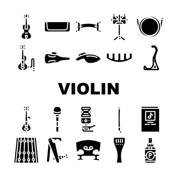 Violino archi Strumento musicale Icone Set vettoriale — Vettoriale Stock