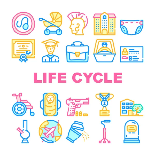 Life Cycle People Collection Icons Set Vector — 图库矢量图片