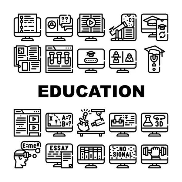 Educación en línea aprendizaje lección iconos conjunto vector — Vector de stock