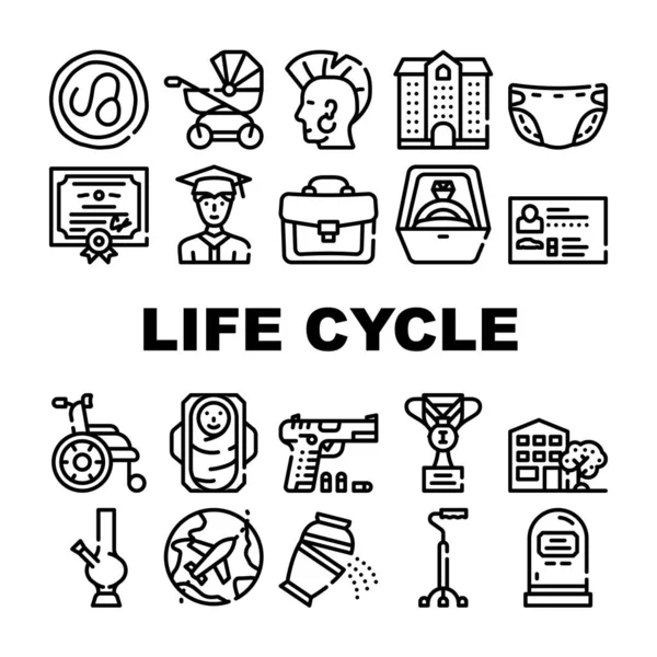 Life Cycle People Collection Icons Set Vector — Stock Vector