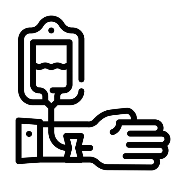 Main du patient avec icône de ligne compte-gouttes illustration vectorielle — Image vectorielle