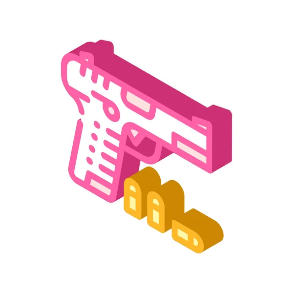 Pistole mit Patronen isometrisches Symbol Vektor Illustration — Stockvektor