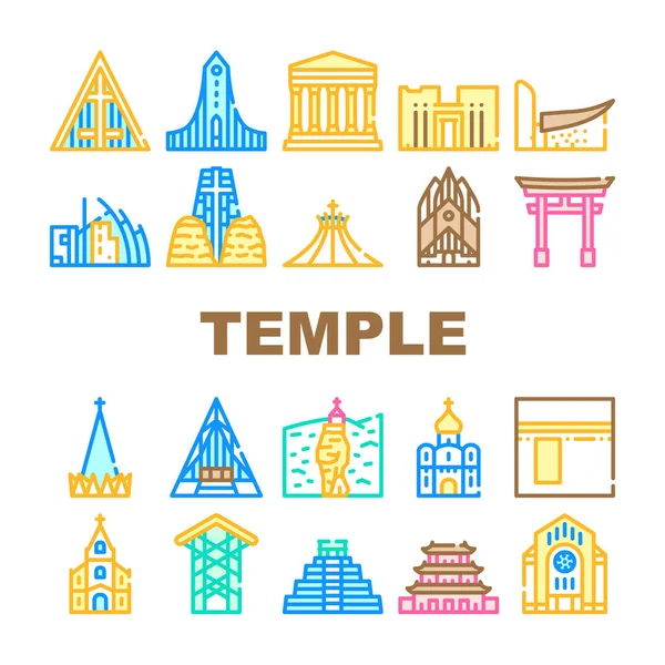 Temple Construction Collection Iconos Set Vector de color — Vector de stock