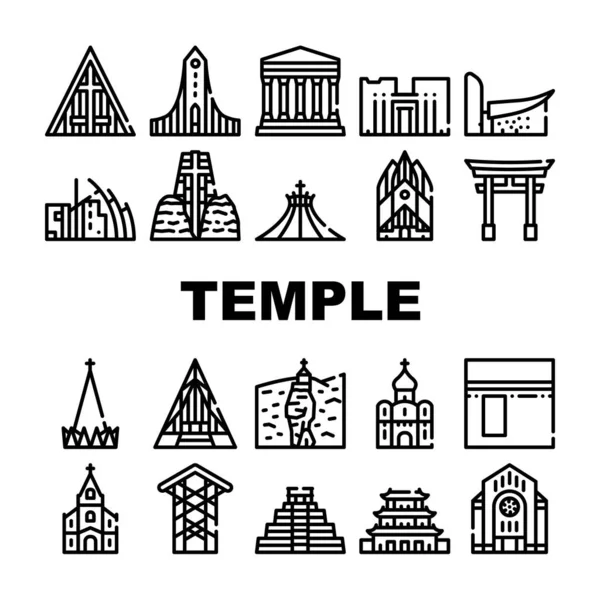 Temple Construction Collection Iconos Set Vector negro — Vector de stock