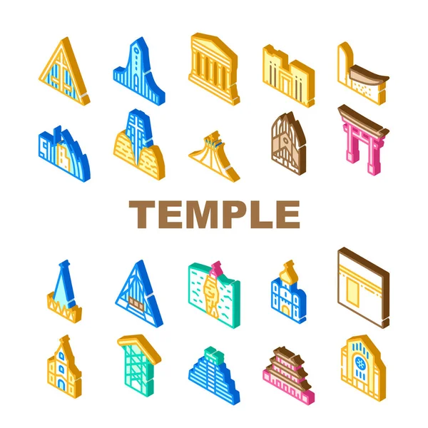 Temple Construction Collection Iconos Set Vector de color — Vector de stock