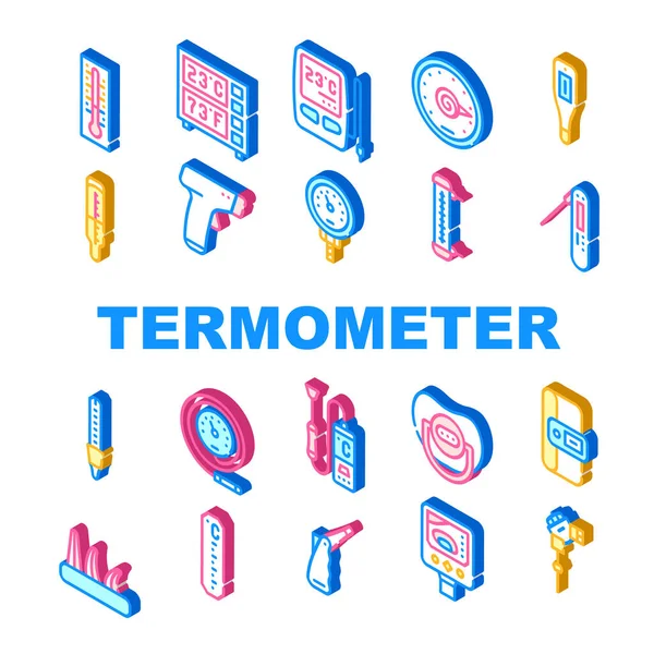 Thermometer Device Collection Icons Set Vector color — Stock Vector