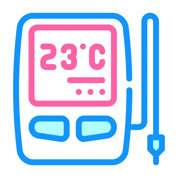 센서 색 아이콘 벡터 삽화가 있는 디지털 온도계 — 스톡 벡터