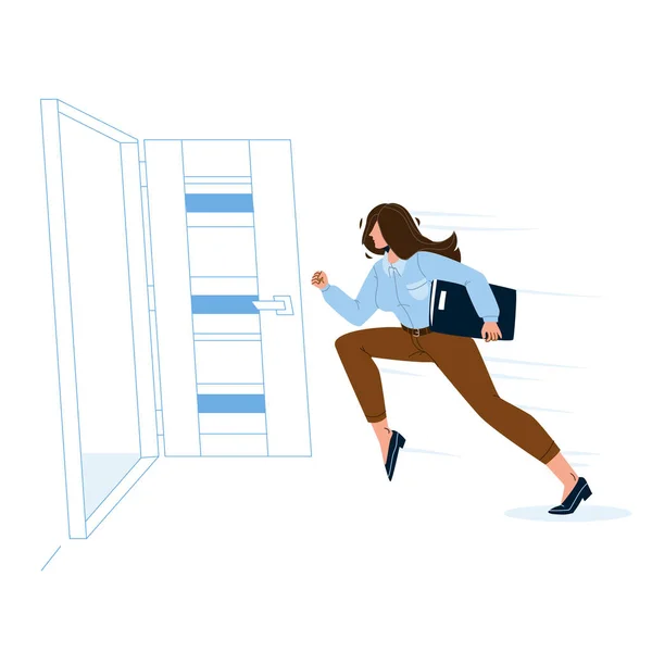 Woman Leaving Room, Running To Open Door Vector — Stock Vector