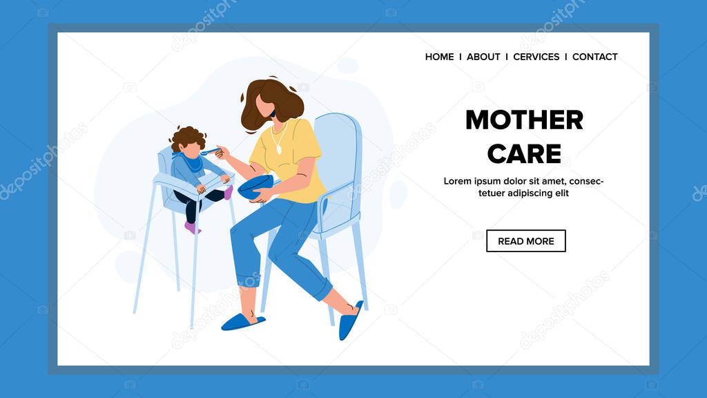 Mother Care Child And Feeding Breakfast Vector