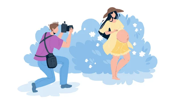 Femme enceinte faisant photographe photo vecteur plat — Image vectorielle