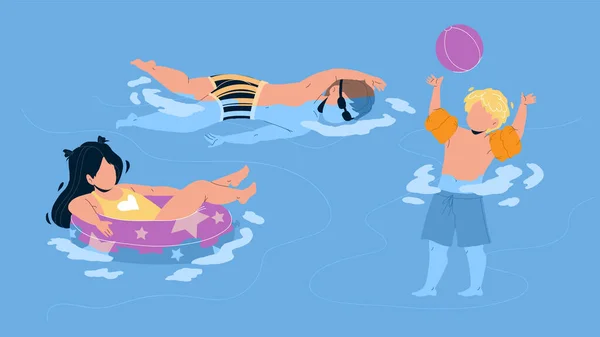 Kids Swimming And Playing In Waterpool Vector — Stock Vector