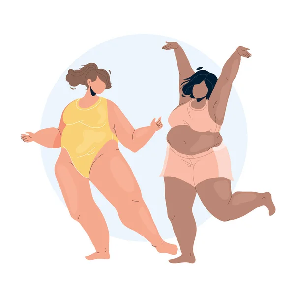 Kroppspositiv ung kvinna par dansande vektor — Stock vektor