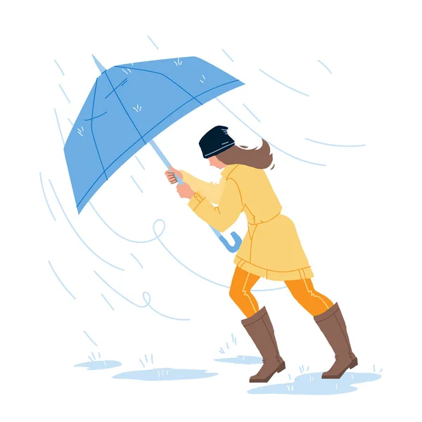 Weather Rain Day Walking Girl With Umbrella Vector — Stock Vector