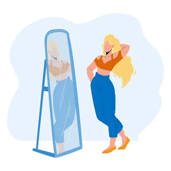 No espelho Reflexão Olhando elegante menina vetor — Vetor de Stock