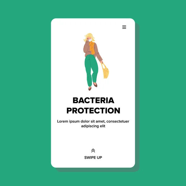 Bacteriën bescherming gezicht masker dragen meisje vector — Stockvector