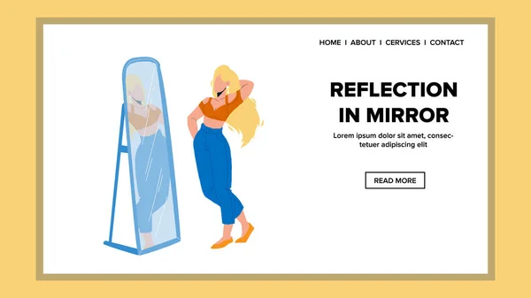 Reflektion i spegeln tittar på ung kvinna vektor — Stock vektor