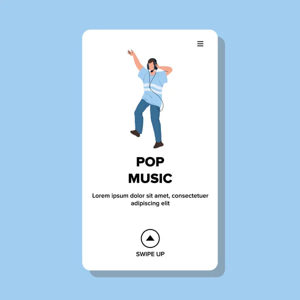Pop Music Lover Boy Escuchar En Auriculares Vector — Vector de stock