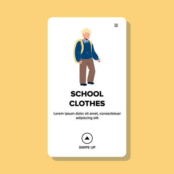 Abbigliamento scolastico con indosso il piccolo studente vettoriale piatto — Vettoriale Stock