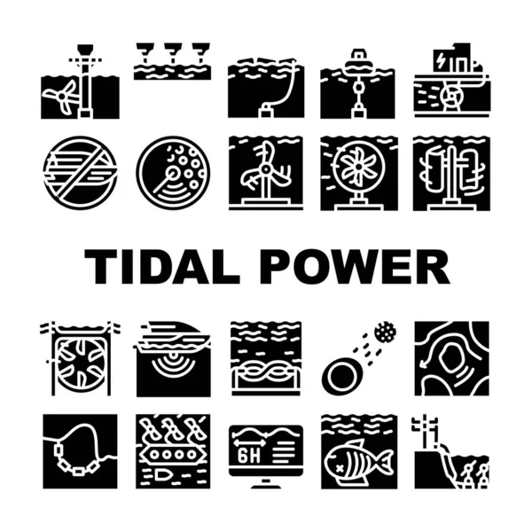 Набір значків колекції електростанції Tidal Вектор — стоковий вектор