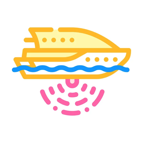 Navio com fundo do mar ícone de cor do sonar ilustração vetorial — Vetor de Stock